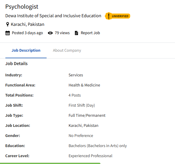 Psychologist Jobs in Dewa Institute of Special and Inclusive Education 2024